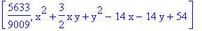[5633/9009, x^2+3/2*x*y+y^2-14*x-14*y+54]
